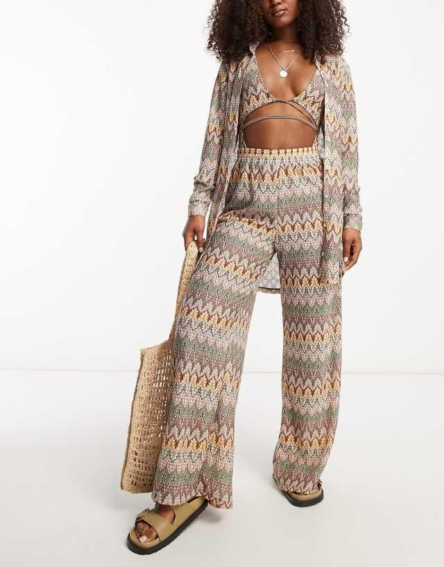 South Beach embroidered beach pants in multi print - part of a set