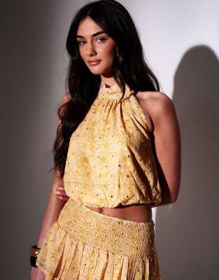 South Beach Embroidered Mirror Detail Halternecktop In Yellow