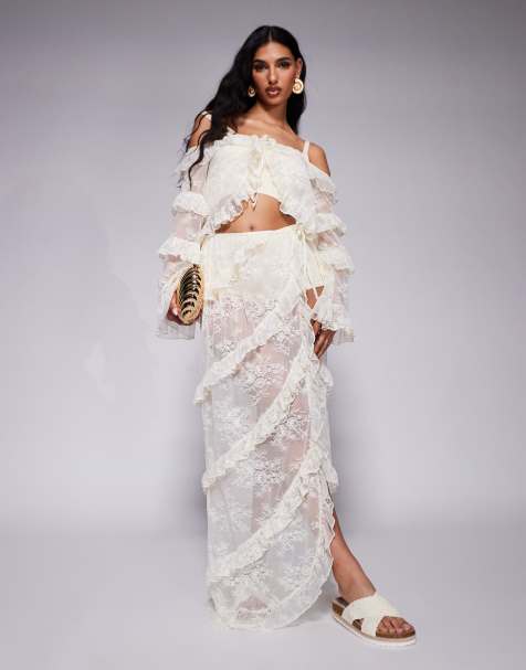 South Beach - Ensemble en dentelle à volants - Crème - view 1