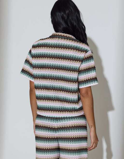 South Beach - Ensemble pantalon et chemise au crochet - Multicolore