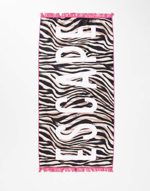 South Beach Escape beach towel in pink and tiger print