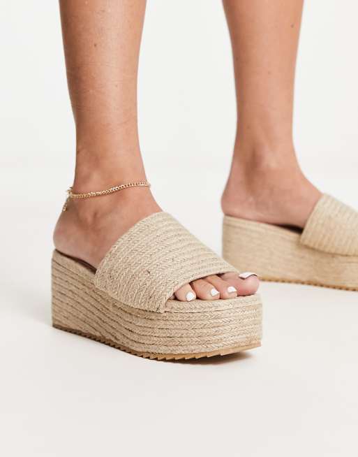 South Beach - Espadrille-sandaler med flatform-kilehæl i naturfarve, 2 af 4