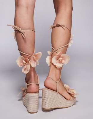 South Beach Espadrille Wrap Around Wedges with Orchids in Gold