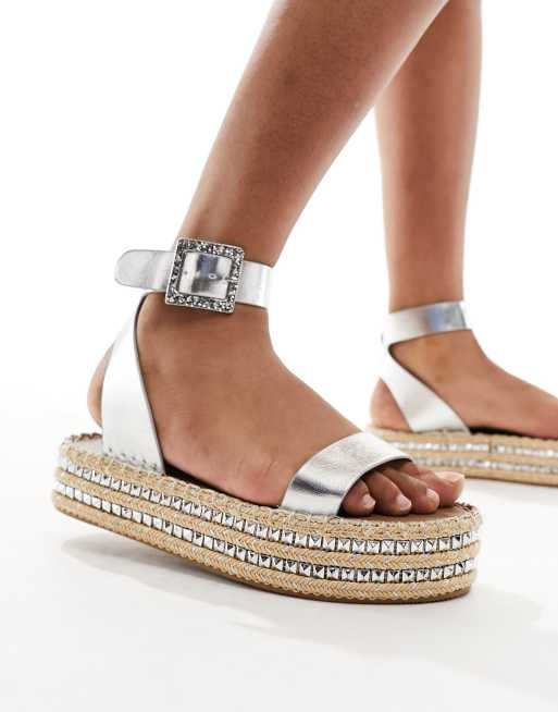 South Beach Espadrilles cloutees en deux parties Argente