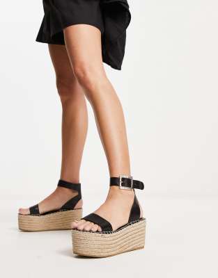 South Beach chunky flatform two part espadrille with textured buckle in black - ASOS Price Checker