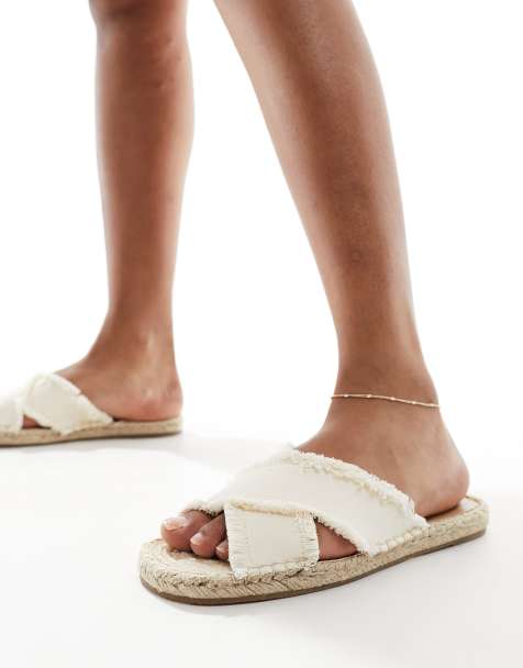 South Beach – Espadrilles-Mules in Creme mit Leinenoptik und überkreuztem Design - view 1