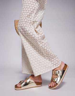 South Beach - Espadrilles-Sandalen in Gold mit zwei Schnallen-Goldfarben