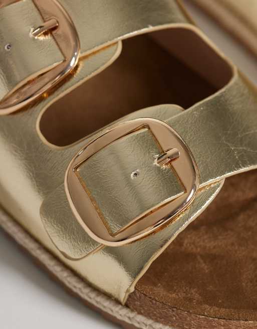 South Beach - Espadrillesandalen met dubbele gesp in goud, 2 van 4
