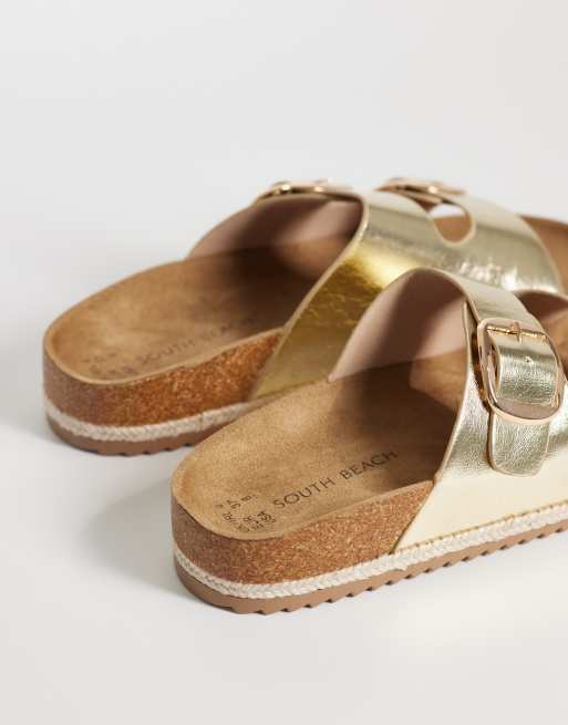 South Beach - Espadrillesandalen met dubbele gesp in goud, 3 van 4