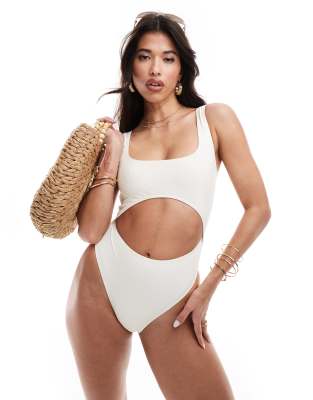 essential cut out swimsuit in coconut-White