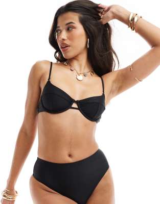 essentials high waist high leg bikini bottom in black