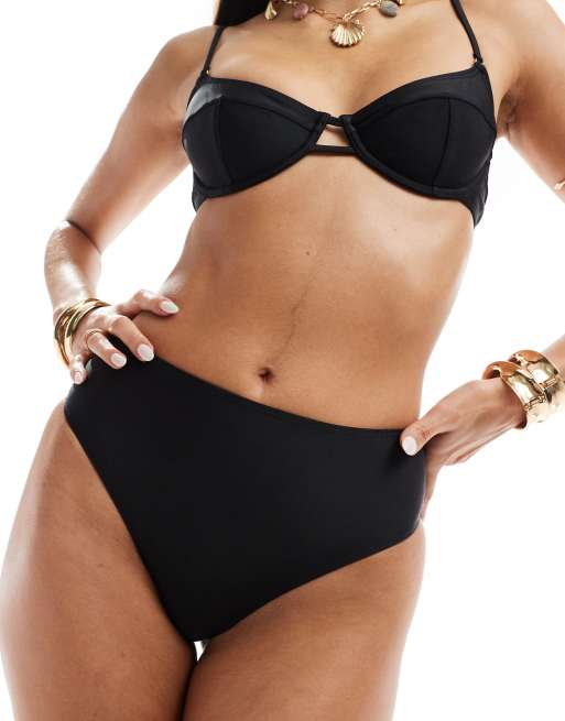 South Beach essentials high waist high leg bikini bottoms in black, 4 of 4