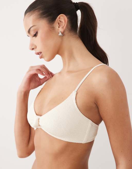 South Beach Essentials – Kremowa marszczona góra od bikini z węzłem, 4 z 4