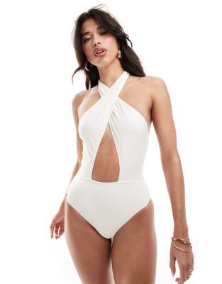 South Beach essentials wrap front swimsuit in coconut-White