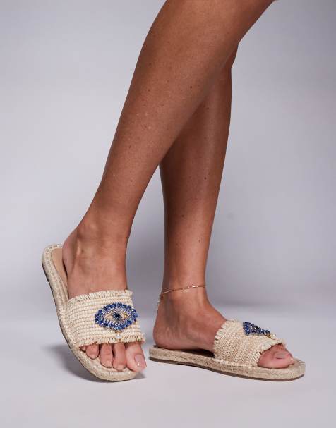 South Beach Evil Eye Sandal in Natural Raffia - view 1