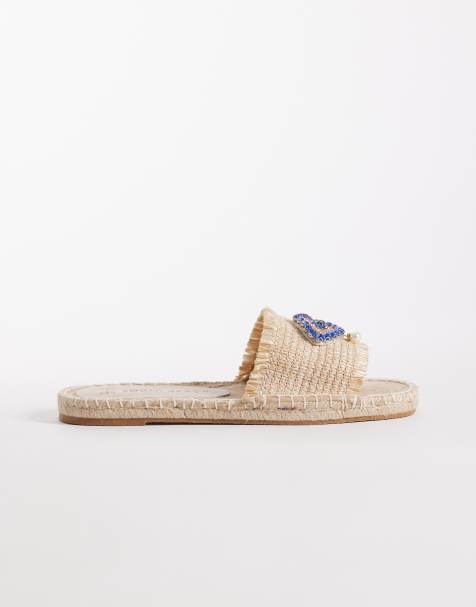 South Beach evil eye sandals in natural raffia - view 1