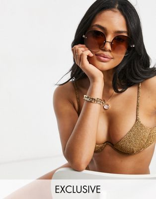 South Beach exaggerated wire bikini top in gold metallic - ASOS Price Checker
