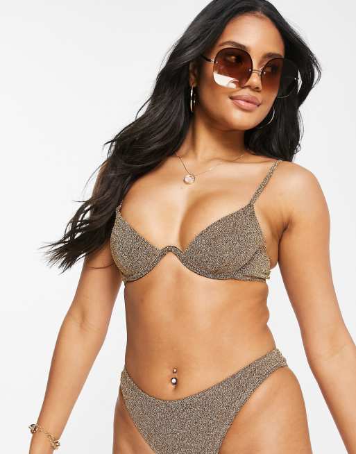 South Beach exaggerated wire bikini top in gold metallic, 3 of 4