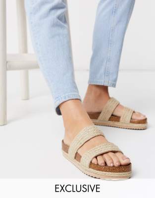 South Beach - Exclusieve raffia sandalen met dubbele banden in naturel |  ASOS