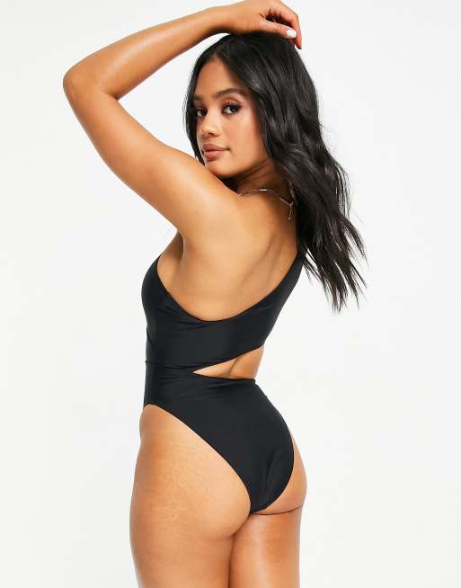 South Beach – Exclusive – Badeanzug in Schwarz mit asymmetrischen Zierausschnitten, 2 von 4