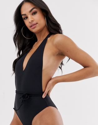 black belted swimming costume