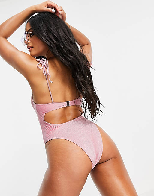  South Beach Exclusive metallic underwire swimsuit in pink 