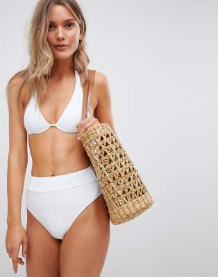 white high waisted high leg bikini bottoms