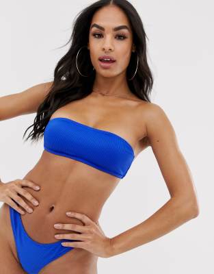 match ribbed bandeau bikini top 