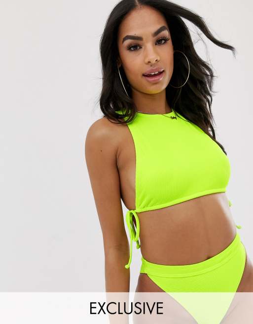 South Beach Exclusive Mix And Match Ribbed Tank Bikini Top In Neon Yellow Asos 9294