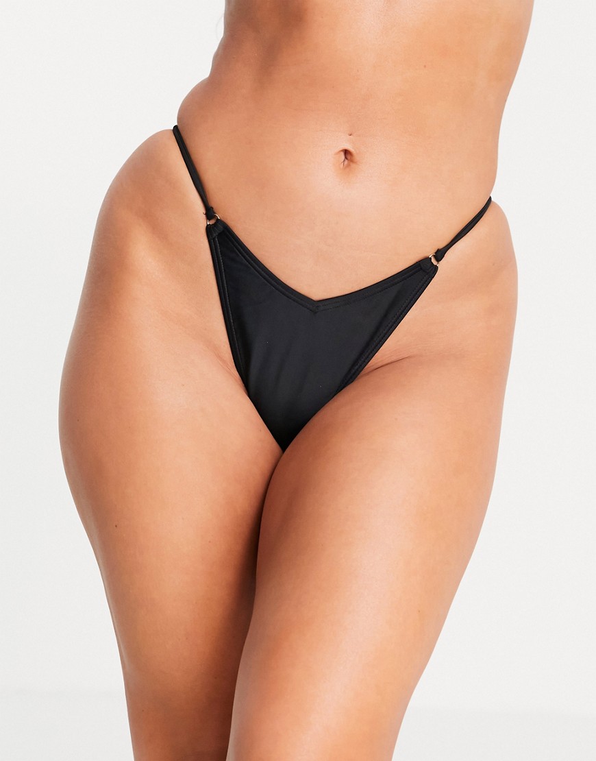 South Beach Exclusive mix and match ruched back high leg bikini bottom in black