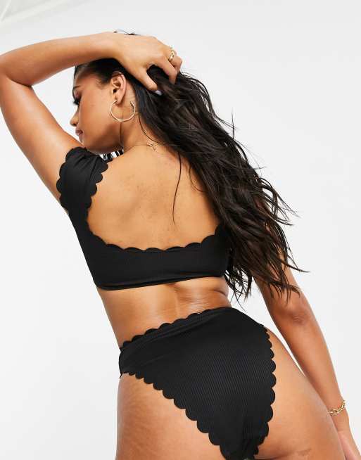 South Beach Exclusive mix and match textured scallop cap sleeve bikini top in black, 2 of 4