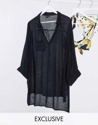 South Beach South Beach Exclusive oversized beach shirt in black