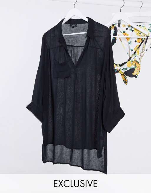 South Beach Exclusive oversized beach shirt in black