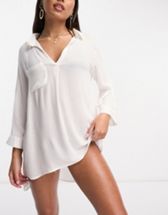 ASOS DESIGN Maternity belted shirt beach dress in natural