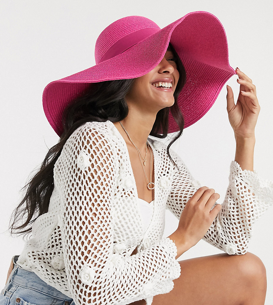South Beach Exclusive oversized straw hat in bright pink