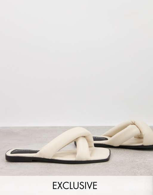 South Beach Exclusive padded flat sandals in cream | ASOS