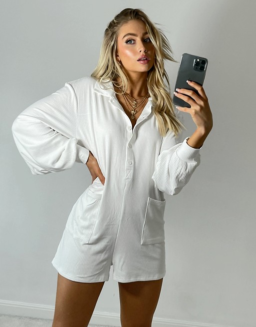 South Beach Exclusive rib relaxed playsuit in cream