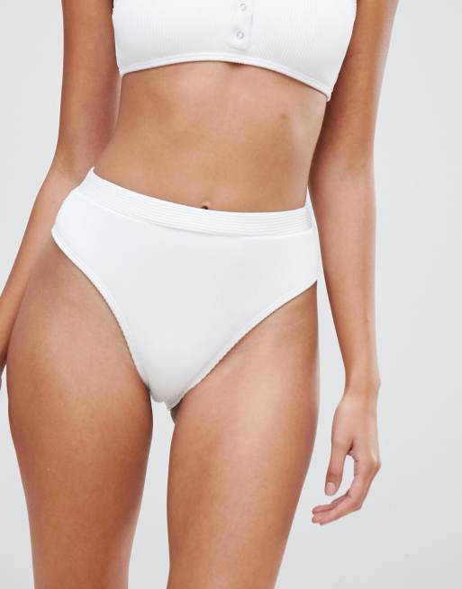 South Beach Exclusive ribbed high leg bikini bottom in white ASOS