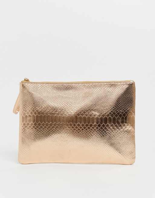 South Beach Exclusive rose gold snake embossed clutch bag