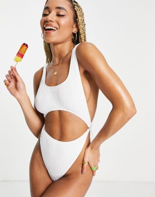 South Beach exclusive crinkle cut out swimsuit in white