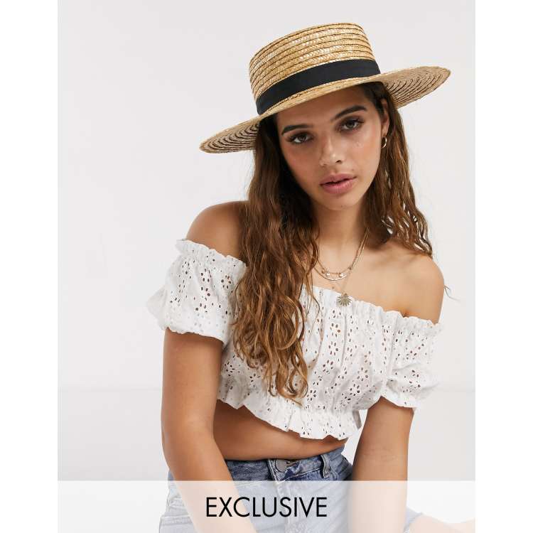 Zimmermann Natural Straw Boater Hat with Black Ribbon Natural Straw Boater Hat, Black Velvet Ribbon, Summer Sun  main image 4