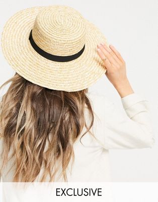 South Beach Exclusive straw boater hat with black ribbon - ASOS Price Checker