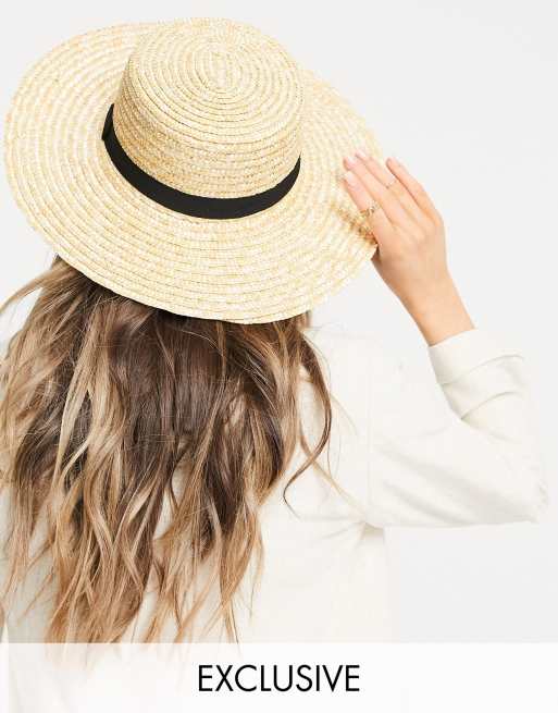 ASOS DESIGN straw boater hat with band detail