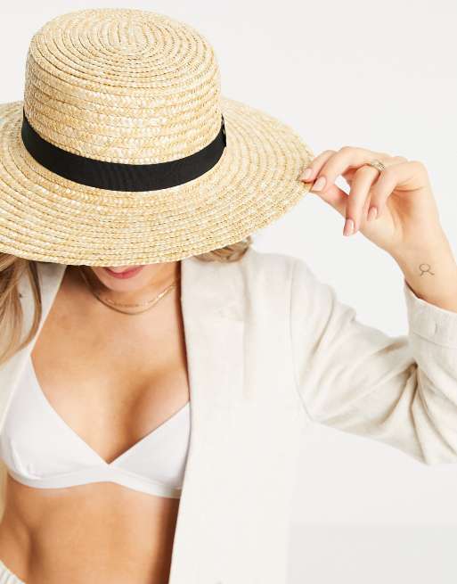 South Beach Exclusive straw boater hat with black ribbon, 3 of 4