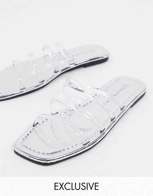 South Beach Exclusive clear slides in silver metallic