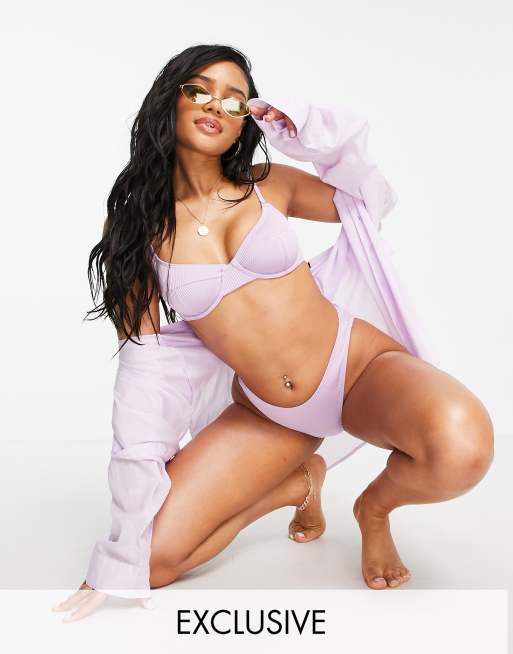 South Beach – Exclusive – Syrénlila ribbad bikiniöverdel med bygel