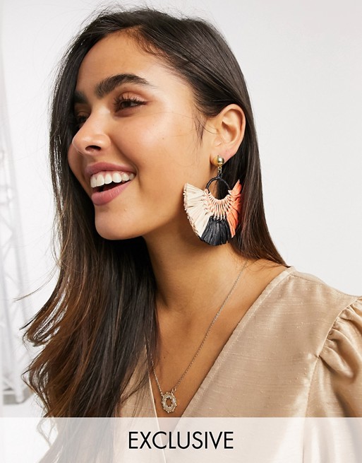 South Beach Exclusive tassel earrings in black and orange mix