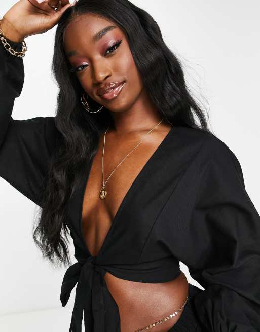 South Beach Exclusive tie up beach top in black (part of a set), 3 of 4