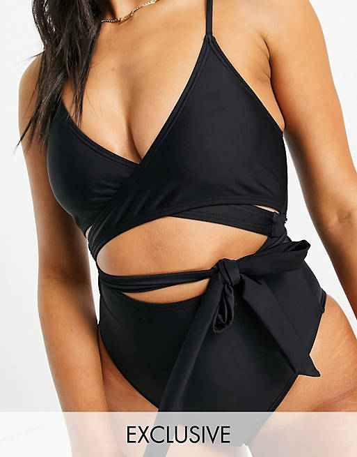 South Beach Exclusive wrap around with tie swimsuit in black