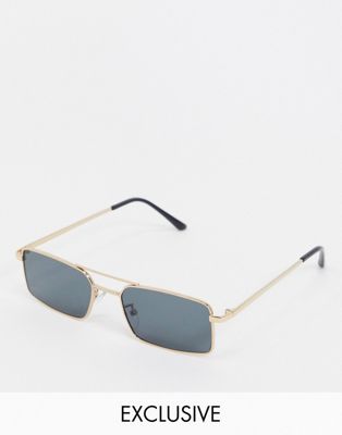 South Beach – Exklusive, rechteckige Sonnenbrille mit rauchfarbenen Gläsern und goldfarbenem Gestell
